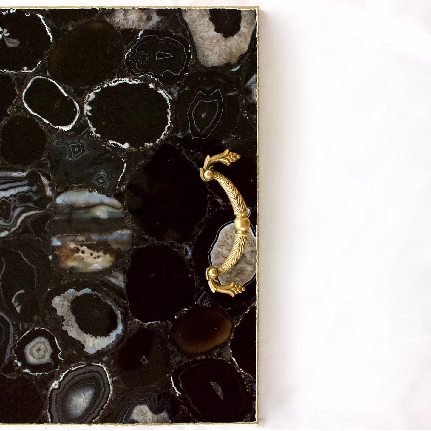 Black Agate Serving Tray With Brass Handles | Square