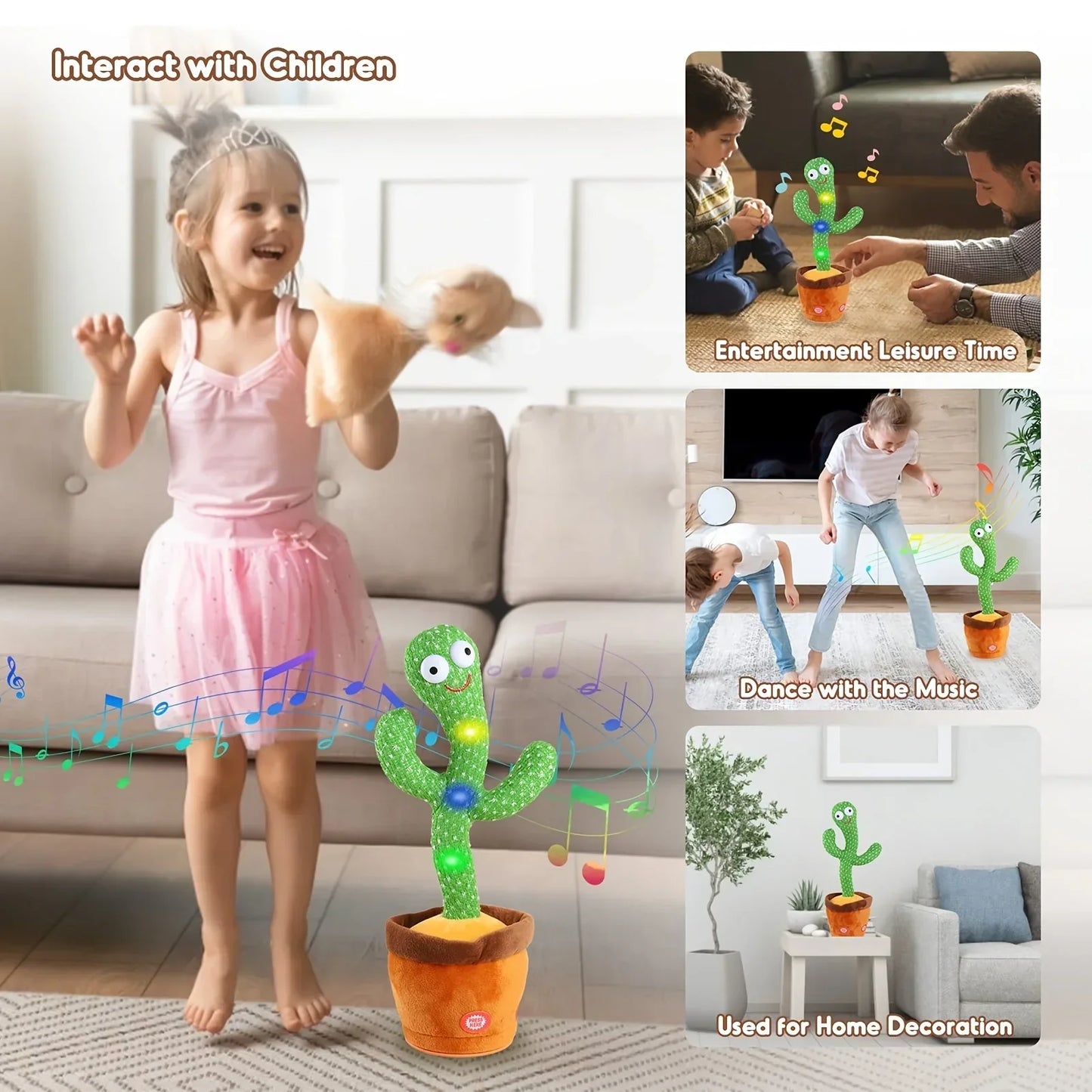 NNEOBA Rechargeable Dancing Cactus Plush Toy for Kids