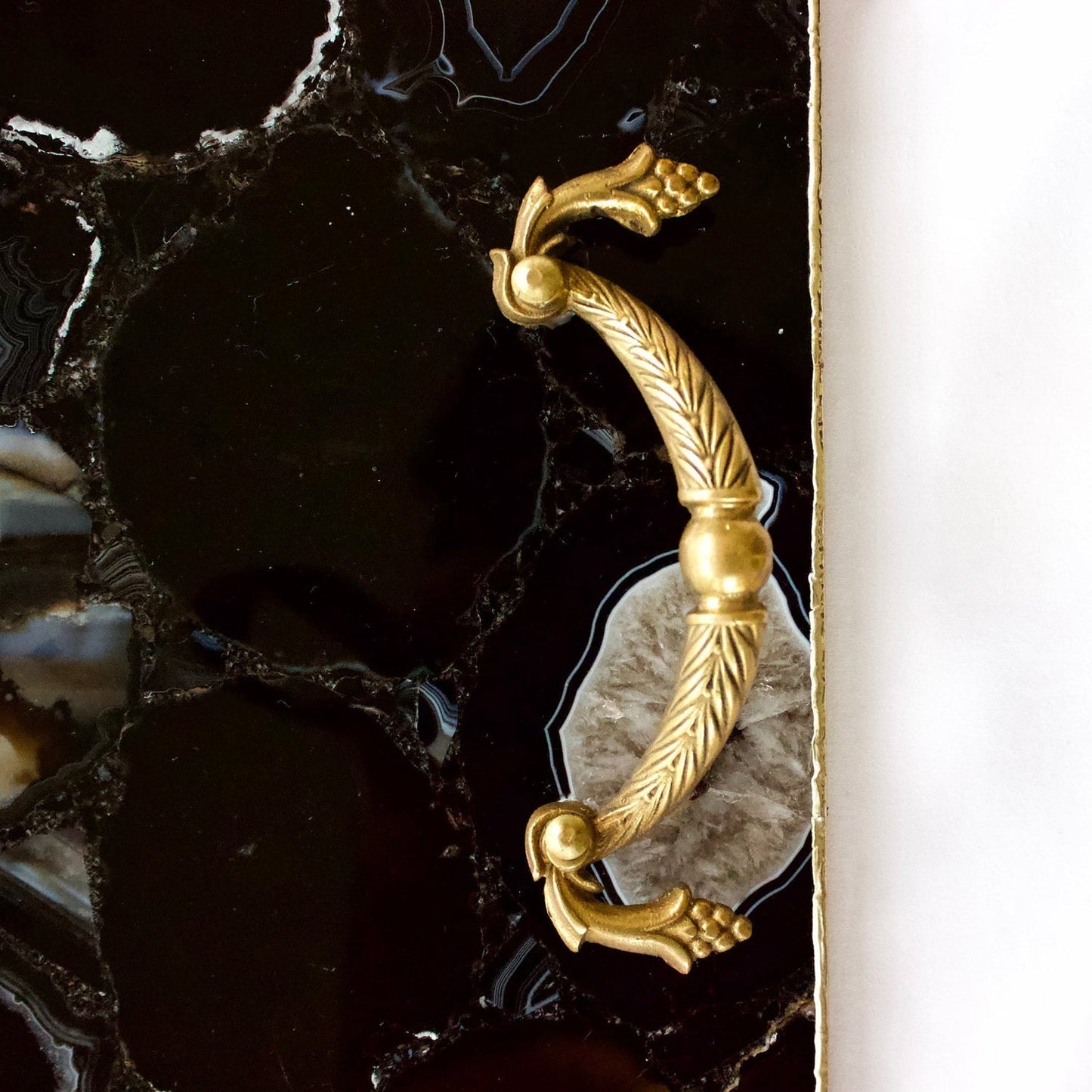Black Agate Serving Tray With Brass Handles | Square