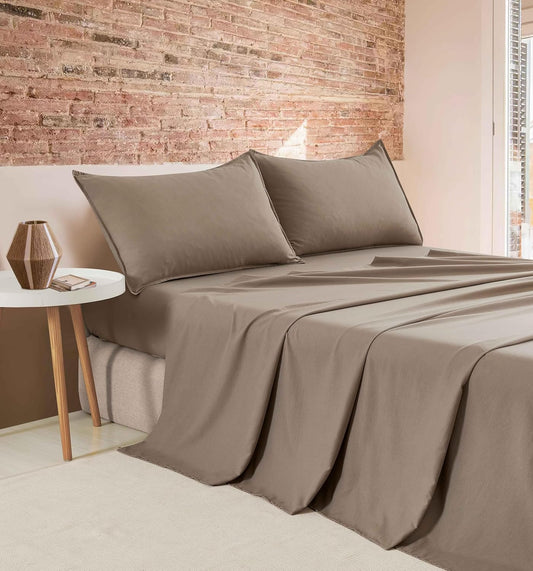 NNEDSZ Vintage Washed Microfibre Sheet Set (Truffle, Double)